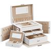 SONGMICS Joyero SONGMICS con 2 cassetti, contenitore 3 livelli per gioielli, mini scatola portatile da viaggio, con maniglia e serratura, bianco/nero/fodera crema/grigio/verde alloro, fodera crema, regalo di