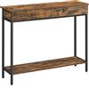 VASAGLE Consolle, Tavolino da Ingresso, Tavolino da Caffè con 2 Cassetti, Struttura in Acciaio, Stabile, per Corridoio, Camera da Letto, Soggiorno, Stile Industriale, Marrone Rustico e Nero