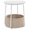 VASAGLE Tavolino, Comodino Rotondo con Cestino in Tessuto, Spazioso, per Soggiorno, Camera da Letto, Stile Moderno, Bianco Opaco e Marrone Camel/Azzurro Chiaro e Ghiaccio/Beige Naturale e Crema/Gris