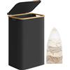 SONGMICS Cesto SONGMICS per Biancheria Sporca con Coperchio, 90 L, Rivestimento in Maglia Estraibile, Tessuto Oxford, Impugnature in Bambù, Pieghevole, 42 x 32 x 70,5 cm, Nero/Grigio/Blu/Verde/Marrone/Bianco