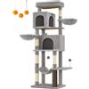 Feandrea Albero per gatti Feandrea, torre tiragraffi alta 175 cm, multilivello con 2 grotte, 2 cestini, 5 tiragraffi, tappeto, piattaforma, amaca, grigio colomba/grigio scuro/beige sabbia/marrone