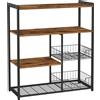 VASAGLE Mensola da Cucina con 2 Cestelli in Rete Metallica, Mensola per Microonde, con Ripiani e Ganci, 35 x 80 x 95 cm, Stile Industriale, Marrone Rustico e Nero Inchiostro/Grigio Carbone e Nero