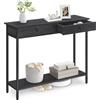 VASAGLE Tavolino Console, Tavolo da Ingresso, Tavolino da Divano con 2 Cassetti, Struttura in Acciaio, Stabile, per Corridoio, Camera da Letto, Soggiorno, Stile Industriale, Grigio Carbone e Nero