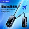 kebidumei Ricevitore trasmettitore audio Bluetooth 6.0 AUX Adattatore wireless 2 IN 1 da 3,5 mm con microfono Musica stereo HiFi per auto TV PC aereo