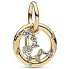 PANDORA Pendente Moments con segno zodiacale dell'Acquario placcato in oro 14 k con zirconia cubica trasparente