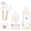 MAM Welcome To The World, Set Regalo con 3 Biberon Easy Start Anticolica, Ciuccio Start Nanò, Clip It! & Cover, con Custodia Portaciuccio, Neutro