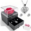 Rseuphiee Rosa Eterna Confezione Regalo, Conservata con Collana Cuore Cristallo, Scatola Rosa Stabilizzata, Regalo di San Valentino, Regalo di Compleanno, per Ragazza, Moglie, Fidanzata