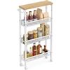VASAGLE Carrello a 4 Ripiani, Carrello Cucina Salvaspazio con Ruote, Struttura in Acciaio, Maniglia, Carrellino Piccoli Spazi, Bagno Salotto Studio, Beige Rovere e Bianco LRC032W09