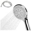 SQUADO Soffione Doccia con Tubo Flessibile in Acciaio 1.5m, 5 Funzioni Getti ad Alta Pressione, ABS Cromato Anticalcare con Ugello