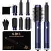 UKLISS Spazzola Asciugacapelli 6 in 1, Hair Styler Set with Hair Dryer Brush, Arricciacapelli Automatico, Thermal Brush, Spazzola Lisciante, Spazzola ad Aria Calda, Regali per Donne Styling - Blu