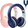 EarFun K2 Cuffie Bluetooth Bambini, Confezione da 2, Cuffie Wireless e Cablate, Limitatore Volume 85/94 dB, 40 Ore, Over-Ear Pieghevoli e Regolabili per Scuola/Tablet/Viaggio, Bluetooth 5.4, Blu&Rosa