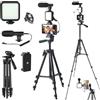 XiNOWY Kit di presa video Vlog professionale per smartphone e fotocamera: microfono, luce LED, treppiede regolabile, supporto telefono, ideale per YouTube, TikTok, Live Streaming, fotografia