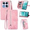 MOJIA Custodia Portafoglio per Xiaomi Redmi Note 14 PRO 4G, Pelle PU Flip Cover per Telefono con Guscio Interno in TPU, Multifunzione Porta Carte con Cinturino Polso. Rosa