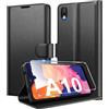 Eirltiy Cover per Samsung Galaxy A10 Portafoglio Pelle PU Premium, Custodia Scomparti Carte Antiurto Protettiva Case con 1 Vetro Temperato, Nero