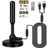 Adiwo Antenna Tv Interna Amplificata Potente, Antenna TV Digitale HD, 360° Segnale Ricezione con Base Magnetica, Cavo Coassiale 5M per Smart TV/Radio
