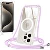 Jrkvniv Magnetica Trasparente Cover per iPhone 15 Pro Max con Cordino, Compatibile con Magsafe, Ultra Sottile Silicone TPU Antiurto Custodia con Collana Laccio rimovibile per iPhone 15 Pro Max, Viola
