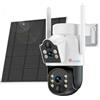 Ctronics Telecamera WiFi Esterno Solare, Doppio Obiettivo con Batteria 9800mAh, Pannello Solare 6W, Allarme Luce&Siren, PC/App, Rilevamento PIR & Umano, Cloud/128GB, 2K 3MP, 2.4GHz WiFi, IP66