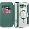 IMEIKONST Cover Magnetica per Google Pixel 9A con Slot per Carte, [Compatibile con MagSafe] [Blocco RFID] Custodia Portafoglio Flip Antiurto Trasparente Case per Google Pixel 9A. Verde JDCX