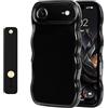 NITITOP Cover per iPhone 17 Air Carina Cute Bordo Ondulato per Ragazze Femminile con Cinturino Regolabile Cavalletto Chic Silicone Morbido Custodia con Antiurto-Nera