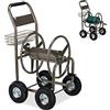 Relaxdays Carrello Avvolgitubo da Giardino, Carrellino Mobile per Acqua in Metallo, 4 Ruote, Tubi Lunghi 90 m, Marrone
