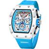FORSINING Orologio da uomo, rettangolare, grande, orologio da polso al quarzo, cinturino in silicone, cronografo, impermeabile, per uomo, blu