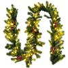 FANTASK Ghirlanda di abete verde, ghirlanda natalizia con 100 LED bianco caldo, ghirlanda decorativa con pigne e bacche rosse, per porta, camini, scale, interni ed esterni (270 cm)