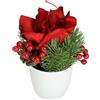 Flair Flower Fiori artificiali, composizione Amaryllis 20 cm, in vaso, decorazione natalizia con rami di abete, bacche e coni, fiori decorativi, fiori di Natale, composizione, decorazione da tavolo, rosso, per