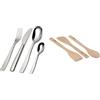 Alessi Knifeforkspoon Ajm22S24M Servizio Completo Di Posate Di Design, 24 Pezzi In Acciaio Inox & Ajm27Set Set Utensili Da Cucina Di Design In Legno, Composto Da 2 Cucchiai E 1 Paletta