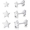 Loutade Set di 3 paia di orecchini da donna in argento Sterling 925, a forma di stella, ipoallergenici, piccoli, per fori multipli, 4/5/6 mm, 4 / 5 / 6 mm, Argento sterling