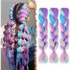 FESHFEN Treccia Africane Extension - 3 Pezzi Treccine Finta Capelli Kanekalon Sintetici Braiding Jumbo Extensions per Box Crochet Twist, 60 cm Viola/Blu/Rosa/Verde