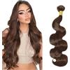 Shoaiye Human Hair Bundles Body Wave Capelli Veri Tessitura Unprocessed Remy Machine Weave Extensions Double Weft Color #4 Chocolate Brown for Woman 34 Inch