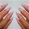 RUNRAYAY 24 Pezzi Rosa Swirl Press On Nails Long Bara, Nude Wave Ballerina Unghie Finte con Perla, Unghie Finte Acriliche per Donne e Ragazze