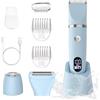 Scttomon Rasoio elettrico per donna Viso Bikini Corpo Tagliapeli corporeo per donna Epilatore per zona bikini Bikini-Trimmer Impermeabile IPX7 Display LCD Uso a secco/bagnato,blu