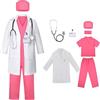 IDOTTA Kit per travestimento da dottore, set di travestimento con pantaloni, camice da laboratorio, stetoscopio, carta d'identità, occhiali, per bambine dai 3 ai 10 anni