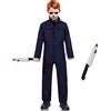 DUOLAM Costume Halloween Michael Myers Bambini: 2 pezzi costumi di Carnevale di Halloween film horror cosplay costume e coltello insanguinato tuta per bambini tuta da lavoro per feste a tema