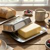 Burriera In Acciaio Inox ASelected Con Coperchio Trasparente - 18,5x12,2x6,7 Cm, Contenitore Per Burro E Formaggio - 2