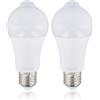 Focenat 2 Lampadine LED E27 9W con Sensore di Movimento PIR, Luce Bianca, 220V, Accensione Automatica Notturna, Risparmio Energetico, per Corridoi, Scale, Balconi