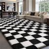 Sour Lemon Tappeti per soggiorno, tappeto a quadri per camera da letto, lavabile, antiscivolo, extra large e soffice, per camera dei bambini, dormitorio, colore: bianco e nero, dimensioni: 140 x 200