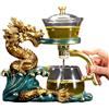 Fire Kirin Set di teiera in vetro con infusore, semi automatica, coperchio rotante a goccia, set da tè pigro (drago, singolo)