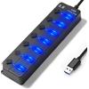 Hoppac Hub USB Multipresa a 7 Porte (1 USB 3.0 6USB 2.0) con Interruttori Indipendenti, Spie LED e Cavo da 1m - Ciabatta USB Multi Porte Plug & Play per PC, Laptop
