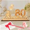 Seutgjie Biglietto Auguri Compleanno 80 Anni, Regali Uomo Donna Decorazione Compleanno con Catena Luminosa LED & Fiocco & Carta Regalo, Targa Legno Regalo Denaro Decorazione Tavolo Libri Degli Ospiti