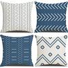 DWDC Fodere per Cuscini 60 x 60 cm Farmhouse, Set di 4 Federe Quadrate Patchwork Azzurre per Divano, Sedia, Camera da Letto, Arredamento Moderno Casa, Ufficio, Auto, Giardino
