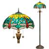 Blivuself Lampada da terra Tiffany Lampade in vetro colorato per il soggiorno camera da letto ufficio angolo rustico in piedi alta luce vintage con catena di trazione verde Libellula stile di illuminazione