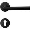 HAIFUAN 1 confezione di maniglia per porta in acciaio inossidabile rosone per foro cilindrico, set di maniglie per serratura porta, barra per porta, colore nero (S02-103C-B)