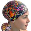 SWIMXWIN Cuffia Piscina Silicone LEOPARD Full Print Fiori Leopardo Colori Vivaci Effetto Ceramica Cuffia Nuoto Unisex Uomo Donna Bambini +5 Allenamento Competizione Aquagym Regalo
