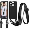 Jrkvniv Cordino Cover Compatible con iPhone 14 Pro Max Case, Nero | Necklace Cover Corda Custodia Collana Case Anti Graffio Antiurto Cellulare Bumper Silicone Liquido Case con Shell Tracolla