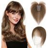Elailite Hair Topper Donna Capelli Veri Clip 20g 25cm con Frangia Protesi Toupee Posticci Toupet Silk Lace 8x11cm #4 Marrone Cioccolato