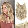 Ms Taj Extension di capelli invisibili a filo da 30 cm, extension di capelli sintetiche corte e ricce color biondo cenere con clip regolabili per donne