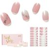 NAILOG - Strisce adesive per unghie in gel semi-catalizzato, 34 pezzi, comprane 2 e prendi 1 luce UV, extra lunghe con finitura in gel lucido sfumato rosa, bacchetta fatata