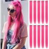KHDULQ 10 Pezzi Extension Capelli Colorati con clip Rosa Rossa Extension Clip Capelli Colorati per Bambini Donne 22 pollici Lungo Dritto,per Bambini Ragazze Donne Festival Feste Cosplay
